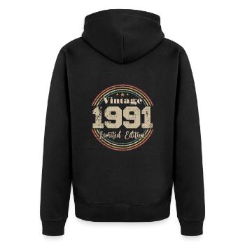 1991 Retro Vintage Birthday Born In - 1991 - Unisex Premium Organic Zip Hoodie - black - Back - Nico (187cm)