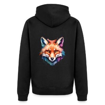 Fox Cool Canine In Colorful And Watercolor - Unisex Premium Organic Zip Hoodie - black - Back - Nico (187cm)