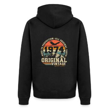 Original 1974 Vintage Jahrgang Geburtstag Retro - Unisex Premium Bio Zip Hoodie - Schwarz - Hinten - Nico (187cm)
