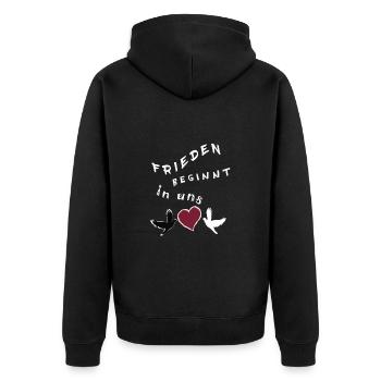 Frieden beginnt in uns - Unisex Premium Bio Zip Hoodie - Schwarz - Hinten - Nico (187cm)