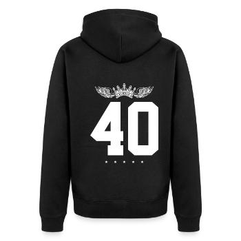 40 Zahl Krone - Unisex Premium Bio Zip Hoodie - Schwarz - Hinten - Nico (187cm)