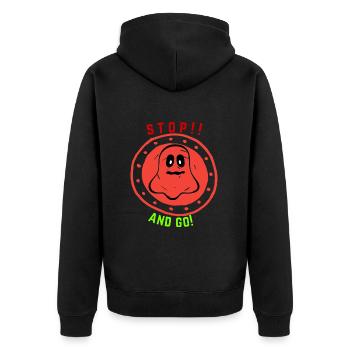 Stop!! And Go! - Unisex Premium Organic Zip Hoodie - black - Back - Nico (187cm)