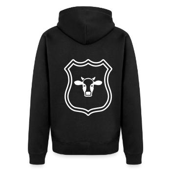 Kuh Kopf Wappen - Unisex Premium Bio Zip Hoodie - Schwarz - Hinten - Nico (187cm)