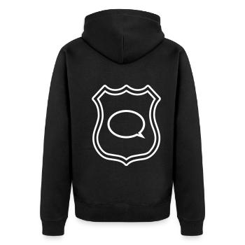 Sprechblase Wappen Kommunikation - Unisex Premium Bio Zip Hoodie - Schwarz - Hinten - Nico (187cm)