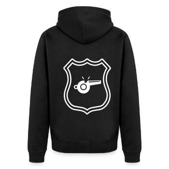 Trillerpfeife Pfeife Wappen - Unisex Premium Bio Zip Hoodie - Schwarz - Hinten - Nico (187cm)