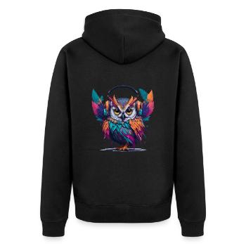 headphone owl - Unisex Premium Organic Zip Hoodie - black - Back - Nico (187cm)