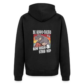Be Hippo-thetic Aim High Stay Hip Funny Hippo - Unisex Premium Organic Zip Hoodie - black - Back - Nico (187cm)