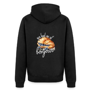 You Had Me At Bonjour Croissant Blueberries - Unisex Premium Organic Zip Hoodie - black - Back - Nico (187cm)