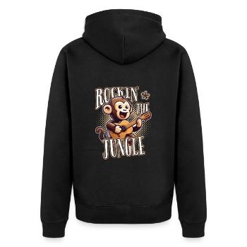 Rockin The Jungle Funny Monkey Plays Guitar - Unisex Premium Organic Zip Hoodie - black - Back - Nico (187cm)