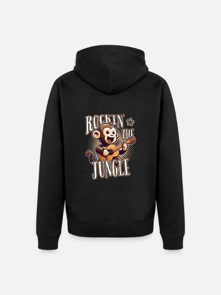 Rockin The Jungle Funny Monkey Plays Guitar - Unisex Premium Organic Zip Hoodie - black