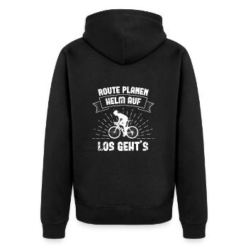 Radfahrer Mountainbike Fahrrad - Unisex Premium Bio Zip Hoodie - Schwarz - Hinten - Nico (187cm)