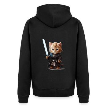 Niedliche Katze mit Lichtschwert - Unisex Premium Bio Zip Hoodie - Schwarz - Hinten - Nico (187cm)