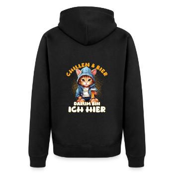Chilling and beer cat - Unisex Premium Organic Zip Hoodie - black - Back - Nico (187cm)