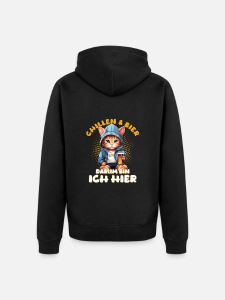 Chilling and beer cat - Unisex Premium Organic Zip Hoodie - black