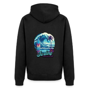 Surfing Paradise - Unisex Premium Bio Zip Hoodie - Schwarz - Hinten - Nico (187cm)