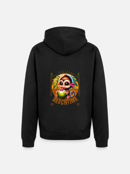 Monkey with Cocktail Beachtime - Unisex Premium Organic Zip Hoodie - black