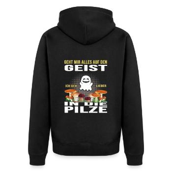 pilze sammeln herbst pilzzeit - Unisex Premium Bio Zip Hoodie - Schwarz - Hinten - Nico (187cm)