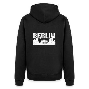 Berlin Skyline Vintage Hauptstadt Berlin - Unisex Premium Bio Zip Hoodie - Schwarz - Hinten - Nico (187cm)
