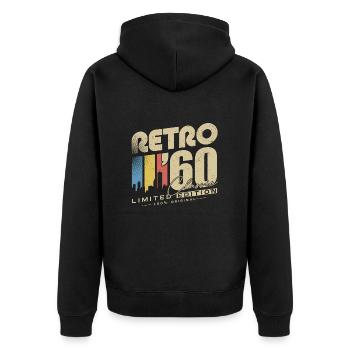 Rétro des années 1960 Classique Vintage Cadeau d’anniversaire - Veste à capuche bio Premium Unisexe - noir - Dos - Nico (187cm)