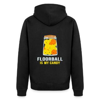 Floorball floorball "Floorball-candy" - Unisex Premium Organic Zip Hoodie - black - Back - Nico (187cm)