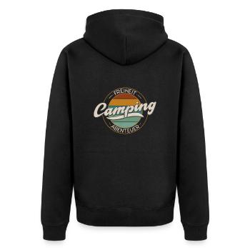 Camping Spruch Freiheit Abenteuer - Unisex Premium Bio Zip Hoodie - Schwarz - Hinten - Nico (187cm)