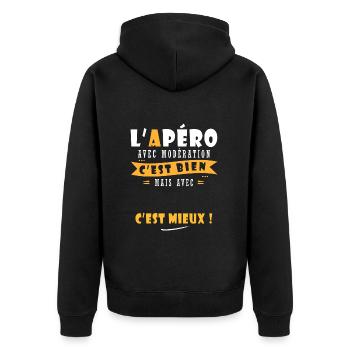 Prénom et Apero T shirt Humour à personnalisé - Veste à capuche bio Premium Unisexe - noir - Dos - Nico (187cm)