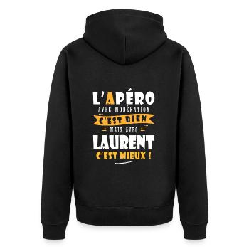Laurent Apero T shirt Humour personnalisé apéro - Veste à capuche bio Premium Unisexe - noir - Dos - Nico (187cm)