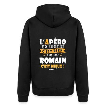 Romain Apero T shirt Humour personnalisé romain - Veste à capuche bio Premium Unisexe - noir - Dos - Nico (187cm)