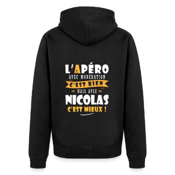 Humour Nicolas Apero T shirt Drôles nicolas - Veste à capuche bio Premium Unisexe - noir - Dos - Nico (187cm)
