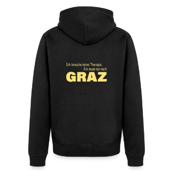 Therapie GRAZ - Unisex Premium Bio Zip Hoodie - Schwarz - Hinten - Nico (187cm)