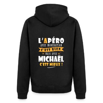Michaël Apero T shirt Humour personnalisé apéro - Veste à capuche bio Premium Unisexe - noir - Dos - Nico (187cm)