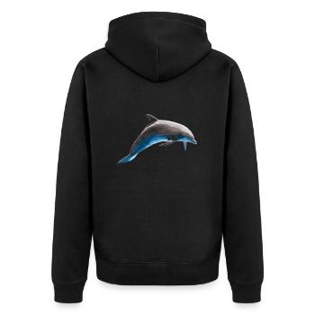 Dolphin Jumping, Fish, Natural - Unisex Premium Organic Zip Hoodie - black - Back - Nico (187cm)