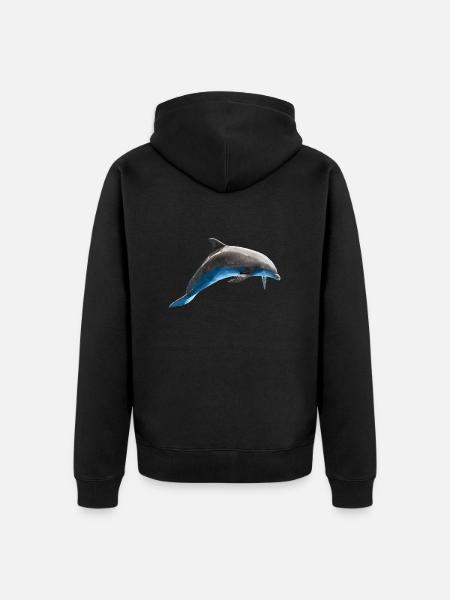 Delphin springend, Fisch, Natürlich - Unisex Premium Bio Zip Hoodie - Schwarz