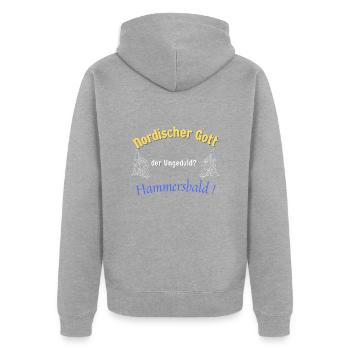 Hammersbald - Unisex Premium Bio Zip Hoodie - Grau meliert - Hinten - Nico (187cm)