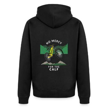 Mountain Bike Fahrrad, Keine Gnade für die Wade - Unisex Premium Bio Zip Hoodie - Schwarz - Hinten - Nico (187cm)