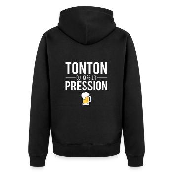 Tonton qui gère la pression mousse pression humour - Veste à capuche bio Premium Unisexe - noir - Dos - Nico (187cm)
