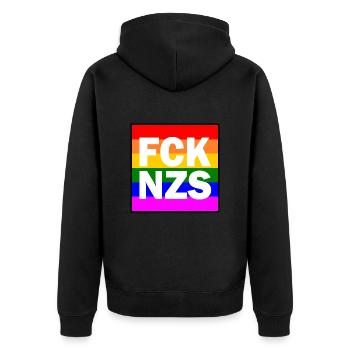 Fck nzs - Unisex Premium Bio Zip Hoodie - Schwarz - Hinten - Nico (187cm)