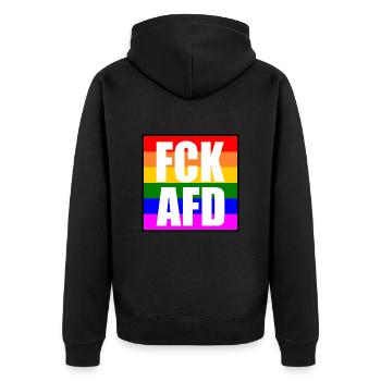 Fck afd - Unisex Premium Bio Zip Hoodie - Schwarz - Hinten - Nico (187cm)