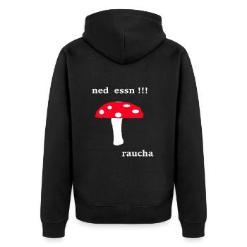 narrische Schwammerl - Unisex Premium Bio Zip Hoodie - Schwarz - Hinten - Nico (187cm)