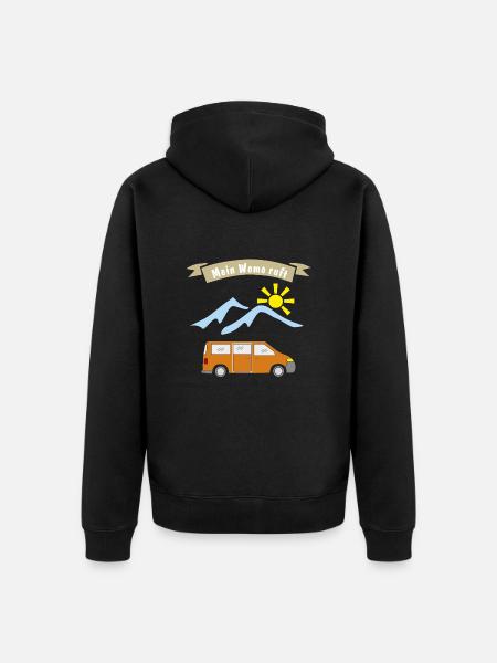 womo ruft - Unisex Premium Bio Zip Hoodie - Schwarz