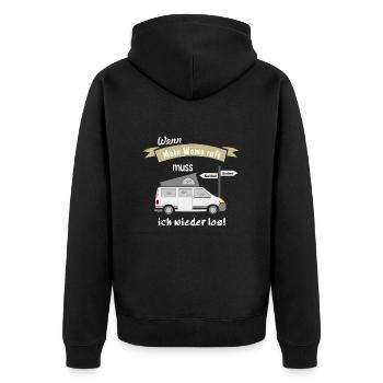 womo ruft campingbus - Unisex Premium Bio Zip Hoodie - Schwarz - Hinten - Nico (187cm)