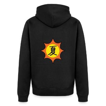 Sommer in Japanisch - Unisex Premium Bio Zip Hoodie - Schwarz - Hinten - Nico (187cm)