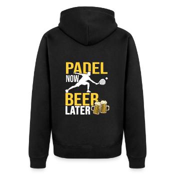 Padel now beer after padel and beer - Unisex Premium Organic Zip Hoodie - black - Back - Nico (187cm)