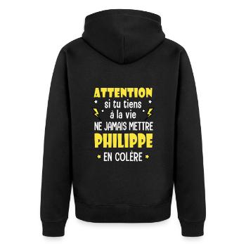 Philippe humour prénom philippe personnalisé - Veste à capuche bio Premium Unisexe - noir - Dos - Nico (187cm)