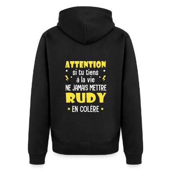 Rudy humour prénom rudy tshirt personnalisé - Veste à capuche bio Premium Unisexe - noir - Dos - Nico (187cm)