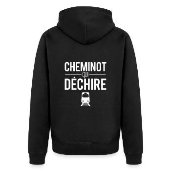 Cheminot qui déchire métier train humour - Veste à capuche bio Premium Unisexe - noir - Dos - Nico (187cm)