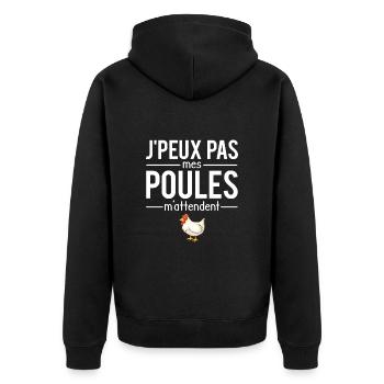 J'peux pas mes poules m'attendent fermier humour - Veste à capuche bio Premium Unisexe - noir - Dos - Nico (187cm)