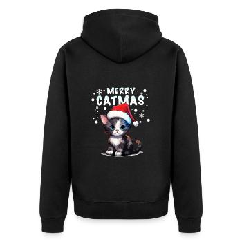 Niedliche Katze im Schnee feiert Weihnachten - Unisex Premium Bio Zip Hoodie - Schwarz - Hinten - Nico (187cm)