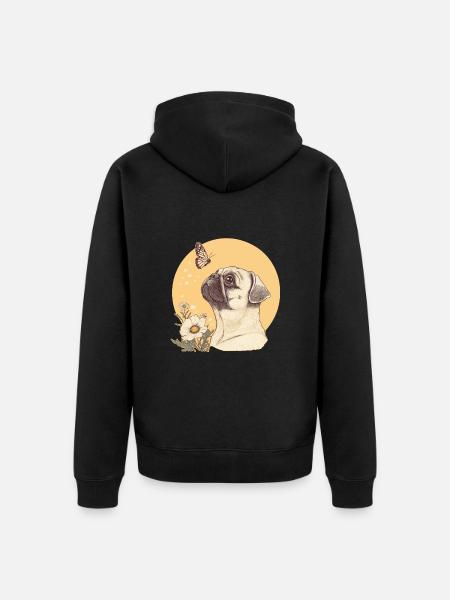 Mops mit Schmetterling - Unisex Premium Bio Zip Hoodie - Schwarz