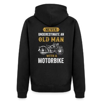Old man motorcycle funny biker gift - Unisex Premium Organic Zip Hoodie - black - Back - Nico (187cm)